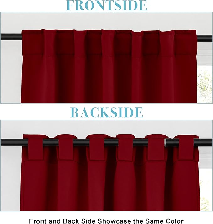 RYB HOME Kitchen Window Curtains - Blackout Privacy Half Window Curtains for Bedroom Bathroom Dining Living Room Cafe Office Short Tiers Drapes, W 34 x L 36 inches, 2 Panels, Burgundy Red