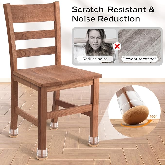 24 PCS Silicone & Felt Chair Leg Floor Protectors for Hardwood Floors - Furniture Pads, Chair Leg Covers/Cups - No Noise & Scratch-Proof - Round M (Fits 1"-1 3/16" / 24-30mm), Clear