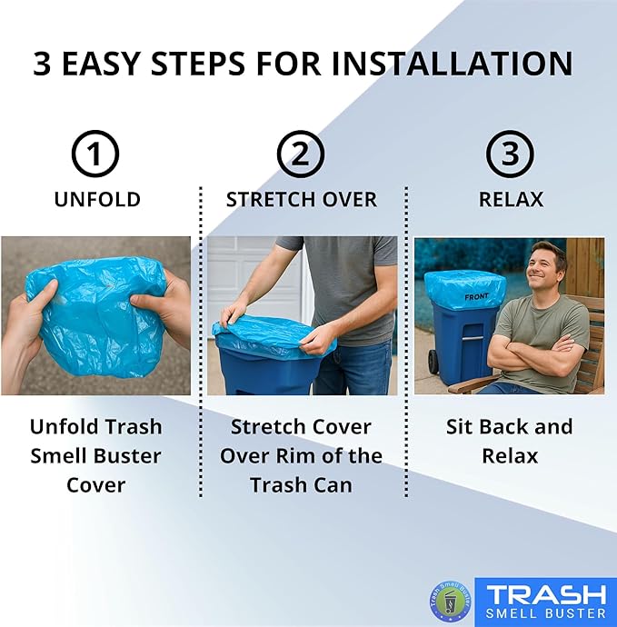 Trash Can Cover Biodegradable Odor Eliminating Bag with Elastic Rubber Band Lemon Scented Durable Chemical Free 95 Gallon 3 Pack