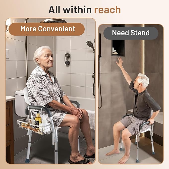 DELLAN Hanging Shower Caddy, Shower Rack with Hooks for Shower & Bath Chair, Bathroom Shower Basket for Elderly, Pregnant, Handicap, Patient