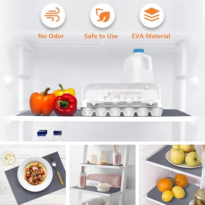 Shelf Liners for Kitchen Cabinets Refrigerator Liners Waterproof & Oil-Proof Kitchen Cupboard Liner Durable Drawer Mats EVA Material Non Adhesive Fridge Mats for Shelves - Gray 23.6 x 78.7 Inches