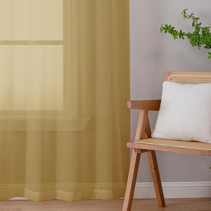 Chyhomenyc Gold Sheer Curtains 78 Inches Long 2 Panels Set for Living Room, Light Filtering Voile Lightweight Bedroom Curtains, Rod Pocket Solid Window Treatment Drapes, Each 42W x 78L