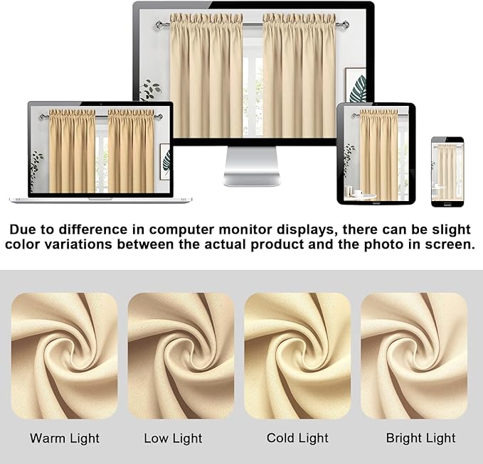 DWCN Beige Curtains for Bedroom Thermal Insulated Room Darkening Drapes for Living Room Rod Pocket Light Blocking Solid Window Treatment, W 38 x L 63 Inch, 2 Panels, Beige