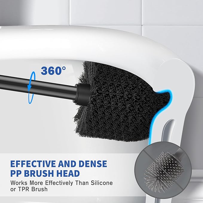 Toilet Brush and Holder, 2 Pack Toilet Brush Stainless Steel, Toilet Bowl Brush for Bathroom Toilet-Ergonomic, Elegant,Durable (Black)