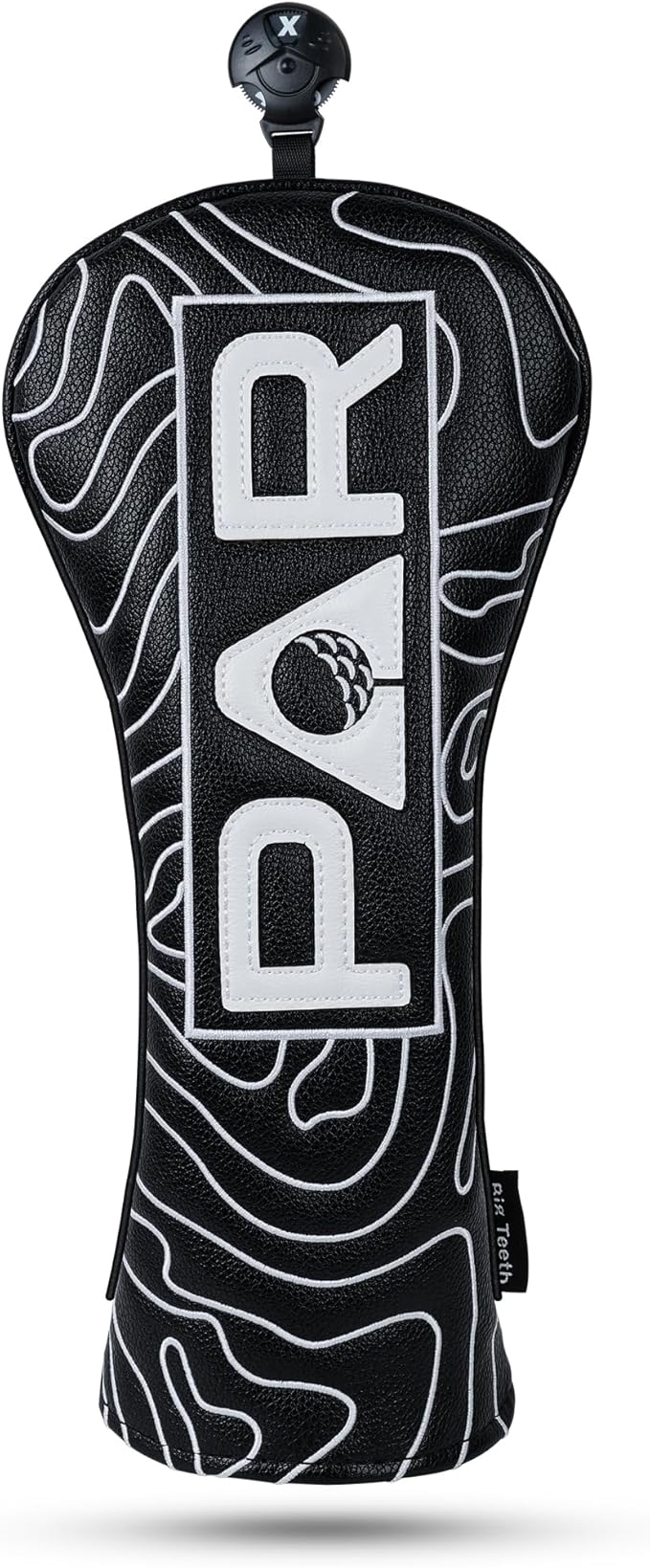 Big Teeth Golf Club Covers Full Set Driver Headcover Fairway Wood Hybrid Golf Club Iron Head Covers, Topographic Edition Putter Cover Leather Golf Head Covers Pure Black, Gifts for Men