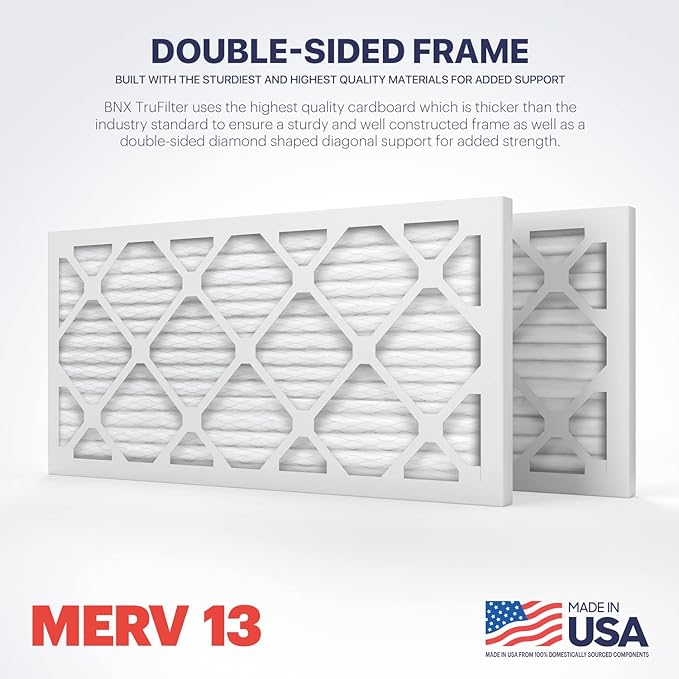 BNX TruFilter 12x24x1 Air Filter MERV 13 (4-Pack) - MADE IN USA - Electrostatic Pleated Air Conditioner HVAC AC Furnace Filters for Allergies, Pollen, Mold, Bacteria, Smoke, Allergen, MPR 1900 FPR 10