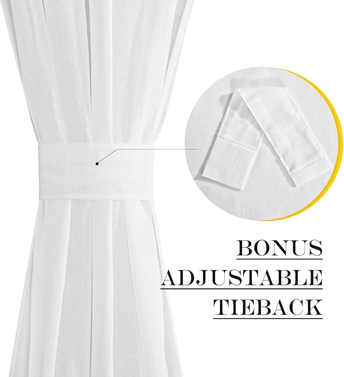 NICETOWN Sheer Door Curtain, Side Curtains for Small Window, Front French Door Window Covring, Rod Pocket Sidelight Curtains with Tieback, 1 Panel, White, 26W X 40L