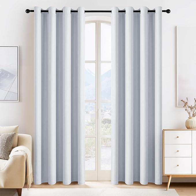 PONY DANCE Room Darkening Curtains for Bedroom - Solid Grommet Top Thermal Insulated Curtain Panels Window Treatments Home Decor Drapes for Kids' Room, W 55 x L 80 inch, Greyish White, 1 Pair