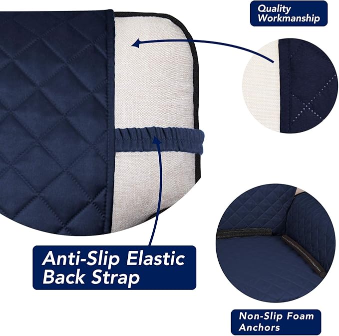 PureFit Reversible Quilted Sofa Cover, Water Resistant Slipcover Furniture Protector, Washable Couch Cover with Non Slip and Elastic Straps for Kids, Dogs, Pets (Chair, Navy/Ivory)