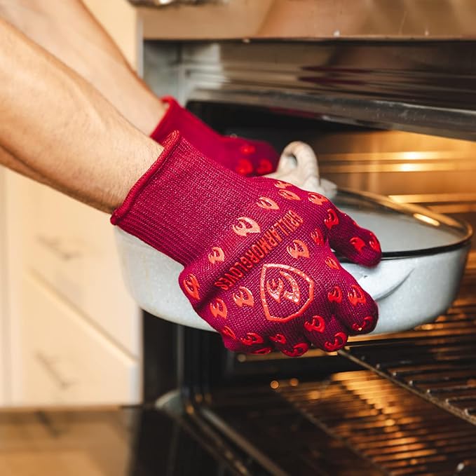 Grill Armor Oven Gloves 932°F Extreme Heat & Cut Resistant Oven Mitts with Fingers for BBQ, Cooking, Grilling, Baking – Accessory for Smoker, Cast Iron, Fire Pit, Camping, Fireplace, Griddle & More
