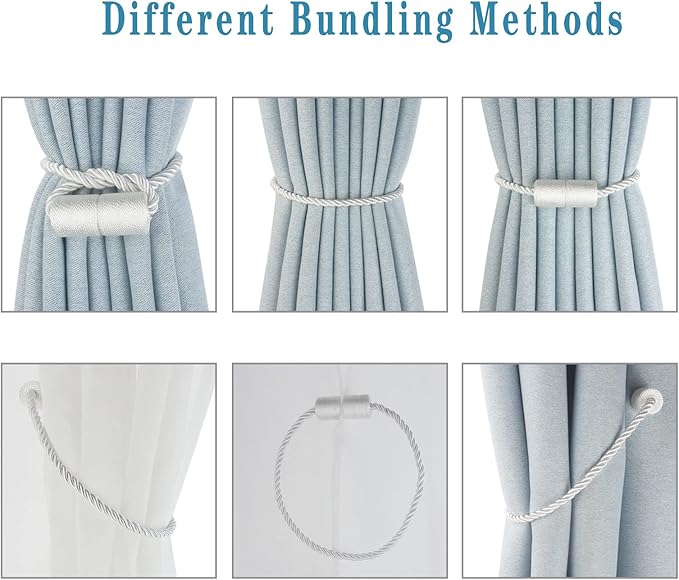 Magnetic Curtain Tiebacks 2 Pack White Rope Tieback Curtains Holders for Drapes Modern Tie Backs Decorative Window Treatment Holdbacks