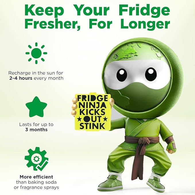 Fridge Ninja Compact Fridge Deodorizer (2 Pack) - More Effective Than Baking Soda - Compact Size Refrigerator Deodorizer Made of Activated Carbon