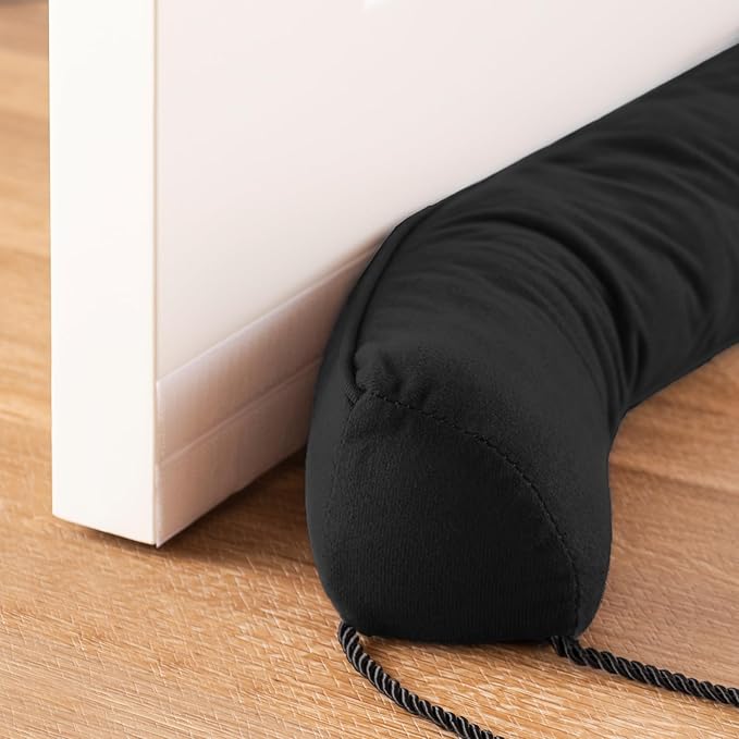 Sunolga 48" Door Draft Stopper Blocks Hot and Cold Air with Removable Washable Cover for Gaps Up to 3", All-Season Seal for Noise, Door Sweep for Bottom of Door and Window, Home Essentials, Black