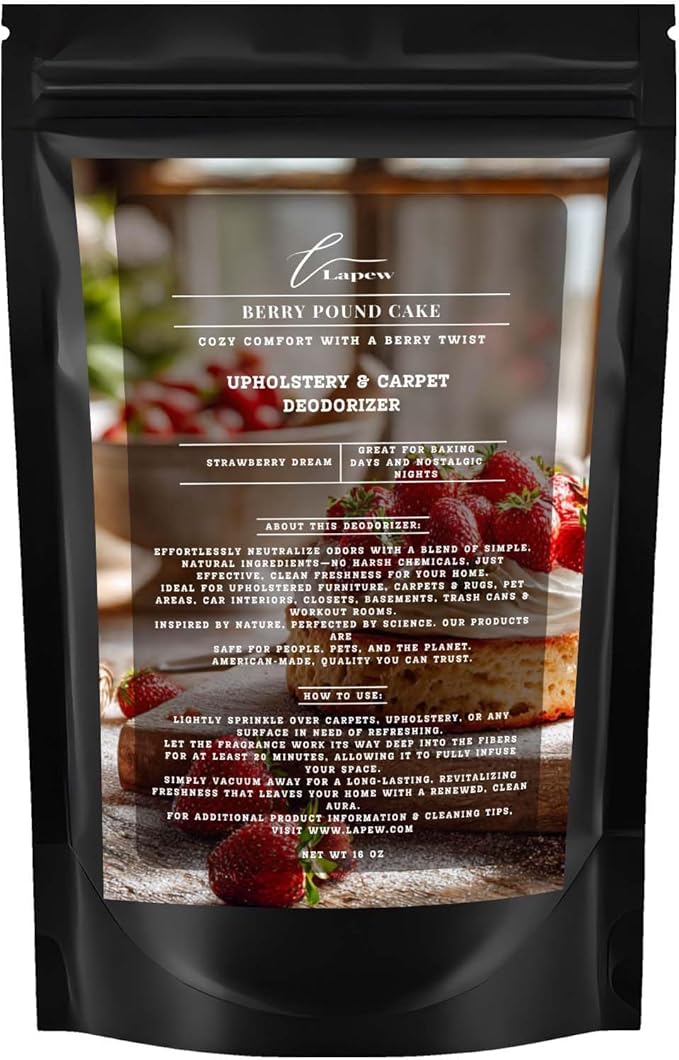 Berry Pound Cake Carpet Freshener Powder: Powerful Odor Eliminator for Home, Upholstery Deodorizer, Carpet Deodorizer, Pet Urine, Cat Litter Box - Strawberry Pound Cake Fragrance