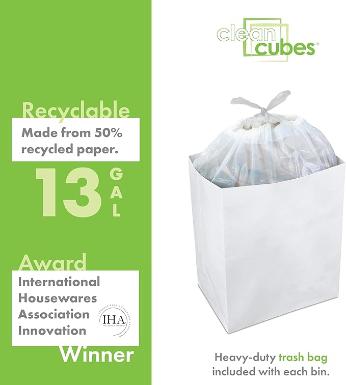 13 Gallon Disposable Pop-Up Trash Cans (3-Pack) with Fitted Bags – Foldable Garbage & Recycling Bins for Parties, Events & Kitchen (White, 17" H x 13.5" W x 10" D)
