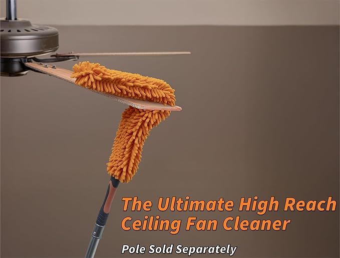 Flexible Ceiling Fan Cleaner Duster // Washable Fan Duster for High Ceiling // Fits All Extension Poles with Standard US Acme Thread // Best Flex-and-Stay Fan Blade Cleaner (Pole Sold Separately)