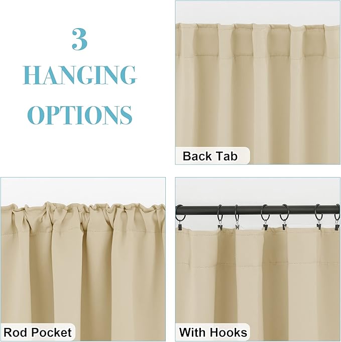 RYB HOME Small Window Curtains - Blackout Insualting Privacy Curtains for Kids Bedroom Kitchen Bathroom Basement Cafe Cabinet Tiers Drapes, 34 Width x 30 Length, 2 Panels, Biscotti Beige