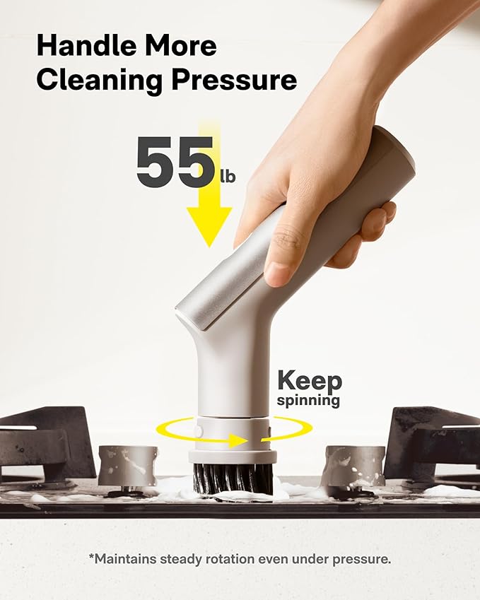 HOTO Handheld Short-Handle Electric Spin Scrubber, IPX7 Waterproof Cordless Scrubber Brush, Bathroom Cleaning Brush, Max 22 in-lb, with 9 Brush Heads for Bathroom, Shower, Kitchen, Sink, Tile