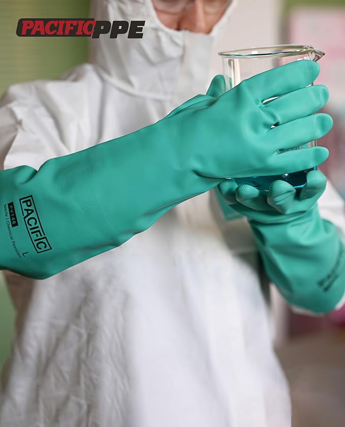 PACIFIC PPE 2 Pairs Chemical Resistant Nitrile Gloves, Resist Household Acid, Alkali, Solvent and Oil, 28 mil, 18", XX-Large