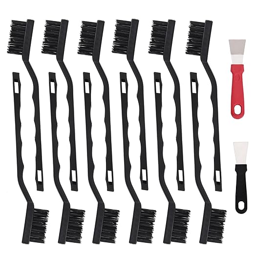 12 Pcs Mini Nylon Brush Set, Nylon Scratch Brush with Curved Handle, Cleaning Weld Slag and Rust