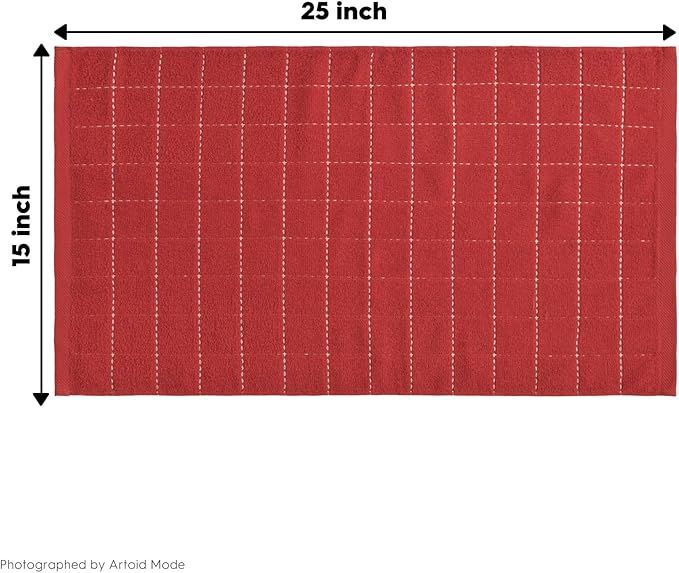Artoid Mode Checkered Designed Cotton Beige Red Terry Kitchen Dish Towels, 15x25 Inch Soft Absorbent Quick Drying Cleaning Tea Towels Set of 4