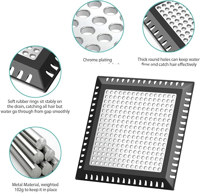 Shower Hair Catcher/Drain Strainer/Drain Hair Catcher Shower Cover for Bathroom Floor Drain, Stainless Steel and Silicone (4 inch, Black)