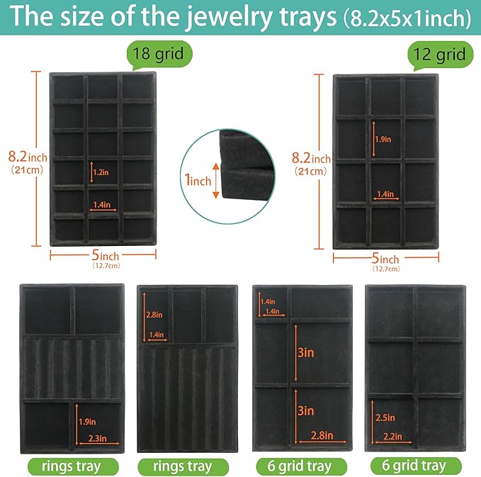 Jewelry Organizer Drawer 8 Set Jewelry Boxes Velvet Jewelry Drawer Organizer Stackable Jewelry Tray for Earring Necklace Display