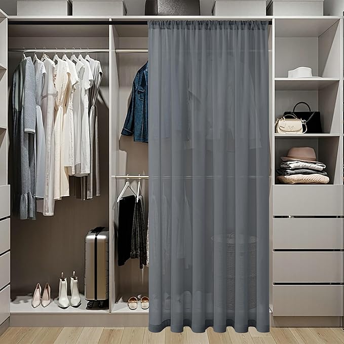 Tollpiz Short Sheer Linen Textured Curtain Sheers Doorway Light Filtering Voile Patio Glass Door Rod Pocket Curtains French Door, 54 x 54 inches Long, Dark Grey, Set of 1 Panel