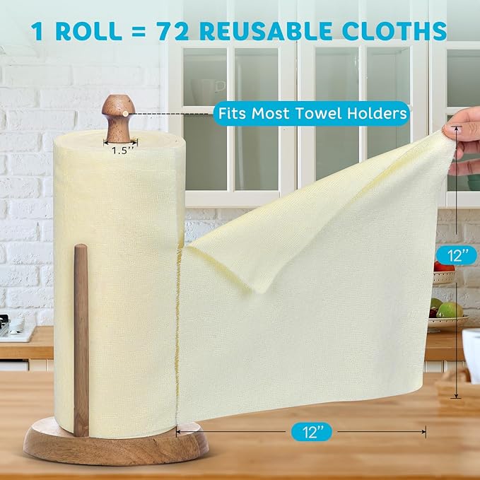 Matthew Microfiber Cleaning Cloth Roll 72Pack (12" x 12") Reusable Paper Towels&Washable Tear Away Towels,Ultra Water Absorbent Lint&Streak Free Cleaning Rags for Glass,Dishwash,Bathroom,Cars-Yellow
