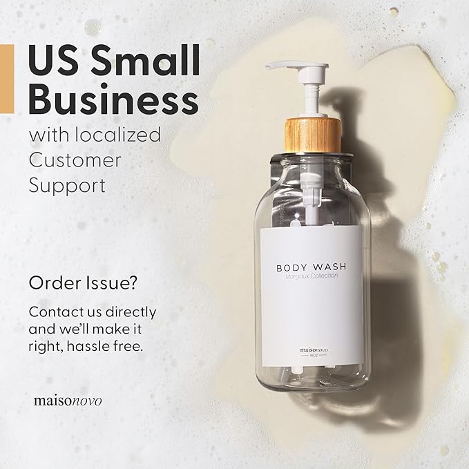 MaisoNovo Shampoo and Conditioner Dispenser - Shower Soap Dispenser Wall Mounted - 16.9 fl oz Set of 3 Clear Plastic Bottles White Bamboo Pump - Shampoo Dispenser, Shower Dispenser 3 Chamber No Drill