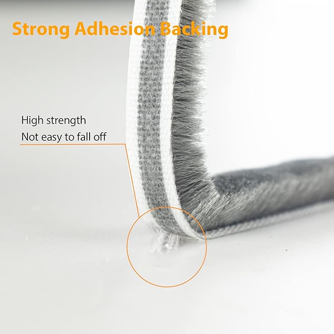 65FT Brush Weather Stripping, Neat Pile Self Adhesive Seal Strip for Windows and Door, Weatherstrip for Soundproofing, Windproof, Dustproof, Stronger Stickiness, 0.35'' Wide x 0.35'' Thick, White