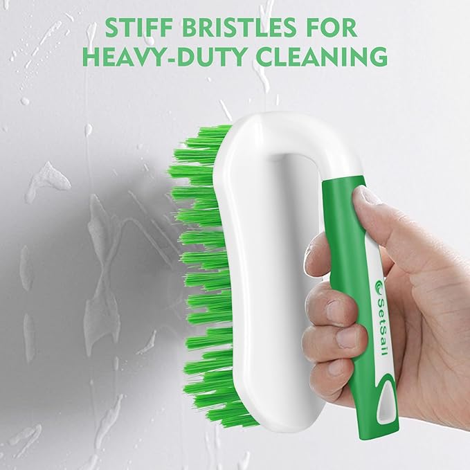 SetSail Scrub Brush, Heavy-Duty Scrub Brushes for Cleaning with Stiff Bristles Cleaning Brush for Shower, Bathroom, Carpet, Kitchen and Bathtub Scrubber - 2 Pack Green
