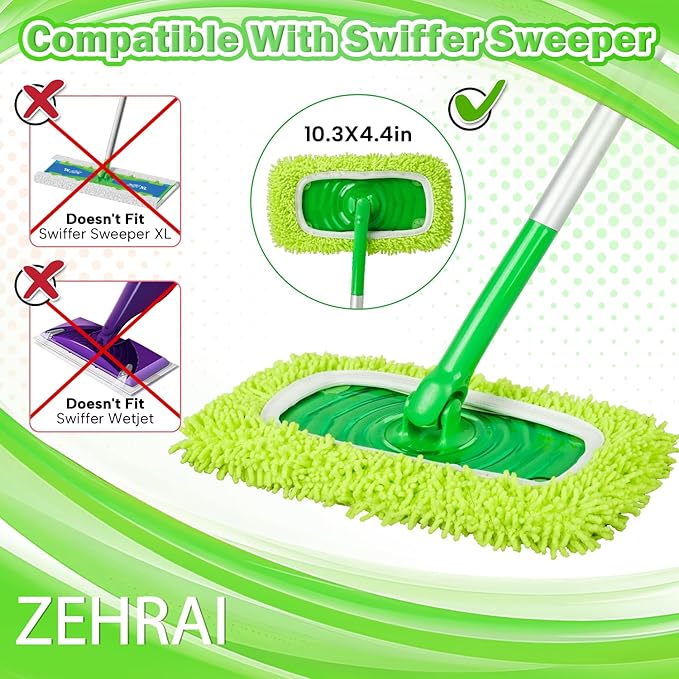 6Pcs Reusable Microfiber Mop Pads Compatible with Swiffer Sweeper Mop, Wet and Dry Flat mop Cover, Replacement Sweeping Mopping pad Refills for Surface/Hardwood Floor Cleaning