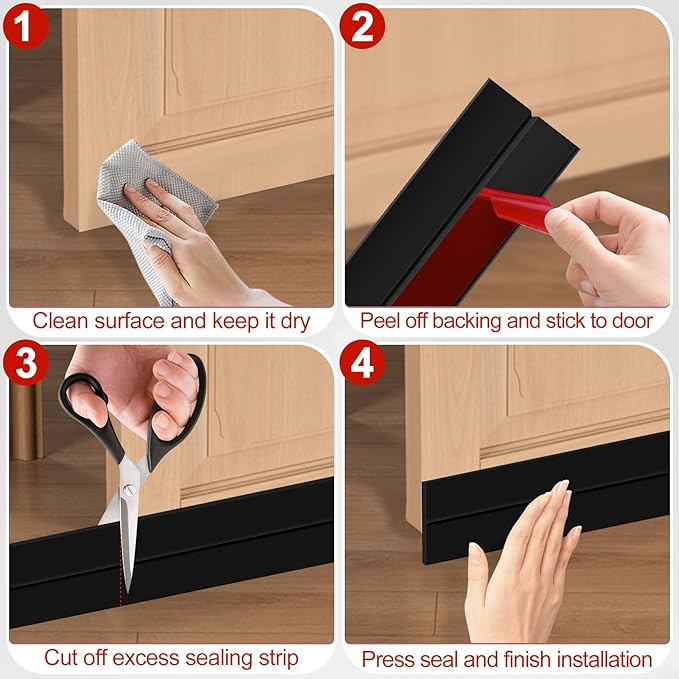 MYFAMIREA Door Weather Stripping 1IN (W) x 20FT (L) Door Draft Stopper Seal Tape Silicone Seal Strip Self Adhesive Shower Sweep Insulation Tape Side Bottom Strip for Sliding Glass Window Gap, Black
