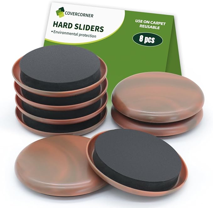 Furniture Sliders for Carpet 8 PCS - 2 1/2 inch Furniture Moving Slider Chair Legs Floors Protectors Furniture Movers Sliders – Move Your Furniture Easy & Safely(for Carpet) Brown Coffee