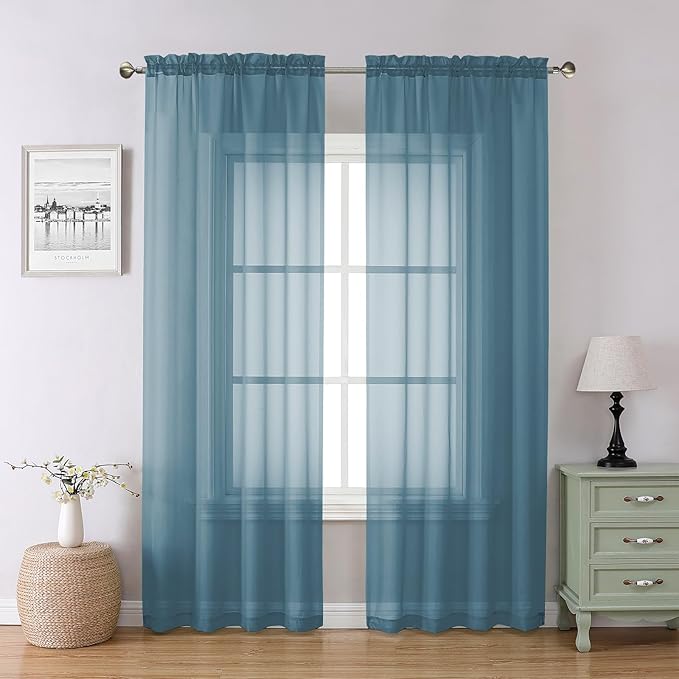 Chyhomenyc Stone Blue Sheer Curtains 78 Inches Long 2 Panels Set for Living Room, Light Filtering Voile Lightweight Bedroom Curtains, Rod Pocket Solid Window Treatment Drapes, Each 42W x 78L
