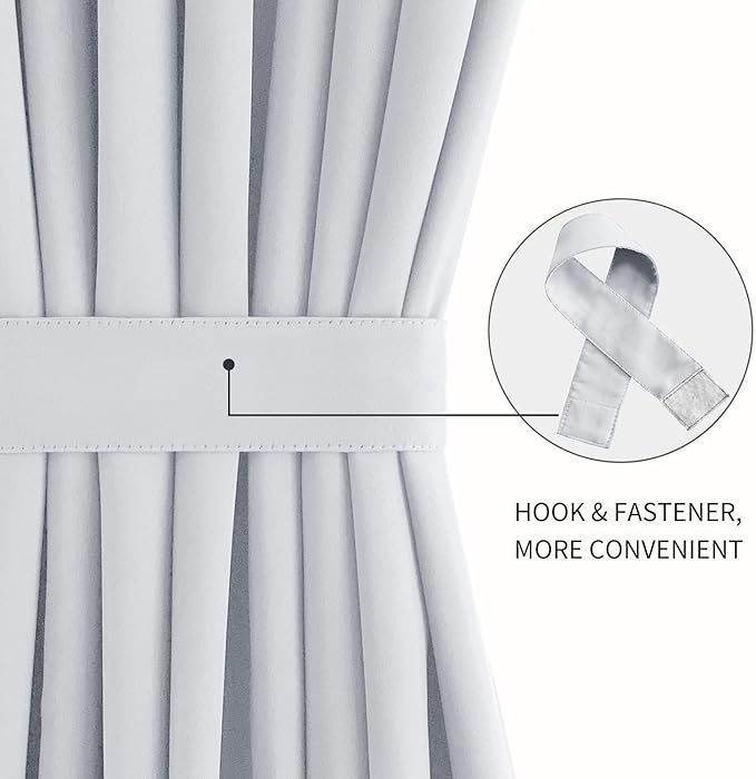DWCN French Door Curtains – Rod Pocket Thermal Curtain for Doors with Glass Window, Kitchen and Patio Doors for Privacy, 25 X 80 Inches Long, 1 Curtain Panel with Tieback, Greyish White