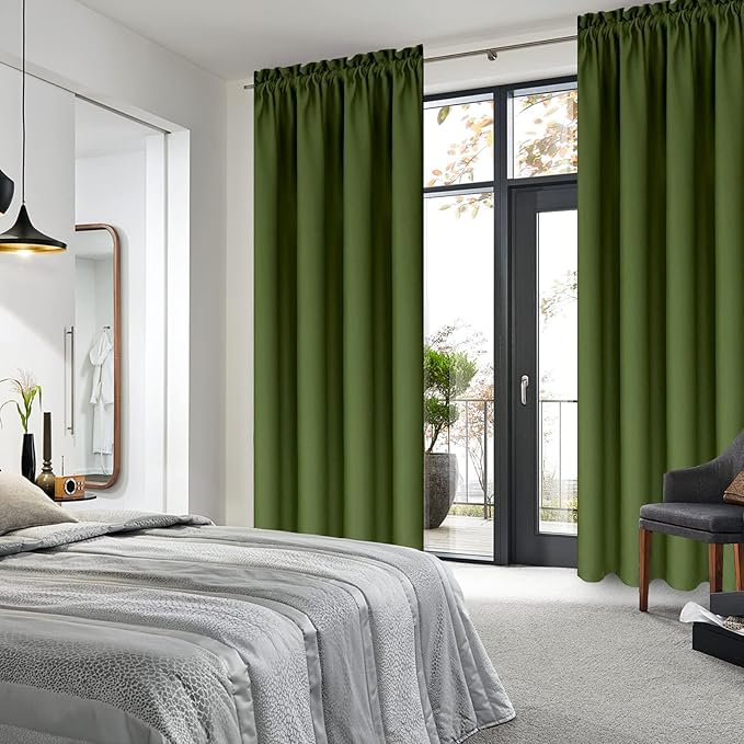 DWCN Blackout Curtains Room Darkening Thermal Insulated Bedroom Curtains Window Curtain Panels, 38 x 84 inches Long, Set of 2 Olive Green Rod Pocket Drapes