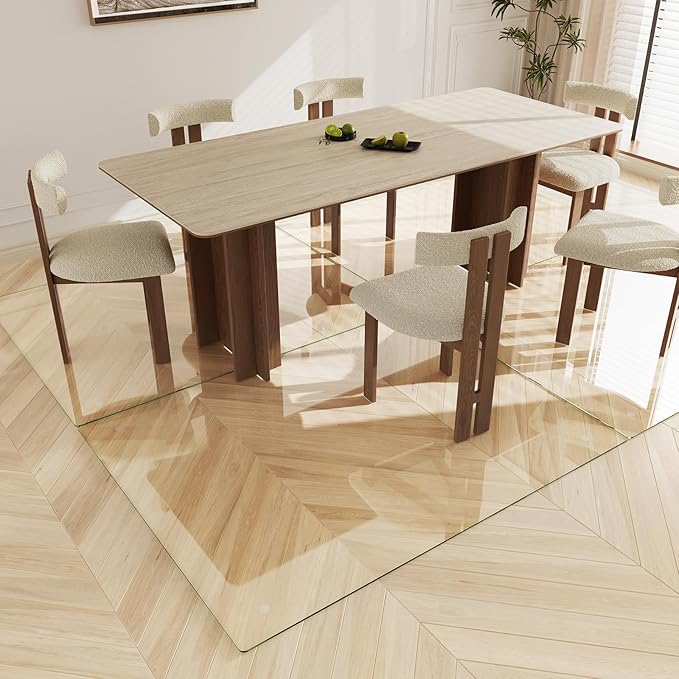 Koonmi Tempered Glass Chair Mat 60"x46" - Premium Office Chair Mat for Hardwood Floors & Low-Pile Carpet with 4 Non-Slip Pads - Thick Scratch-Resistant Surface