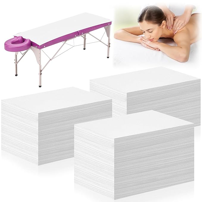Tegeme 150 Pieces Disposable Massage Table Sheets 31" x 70" Waterproof Bed Sheets Non Woven Bed Cover for Massage Table Beauty Salons Tatto Spa Hotels(White)