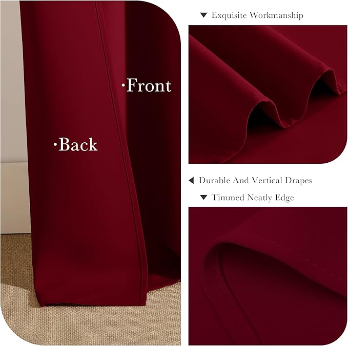 PONY DANCE Christmas Burgundy Red Blackout Curtains and Drapes, Thermal Insulated Solid Rod Pocket Blackout Draperies/Panels for Gift (2 Panels, W 42 x L 36 inches, Red)