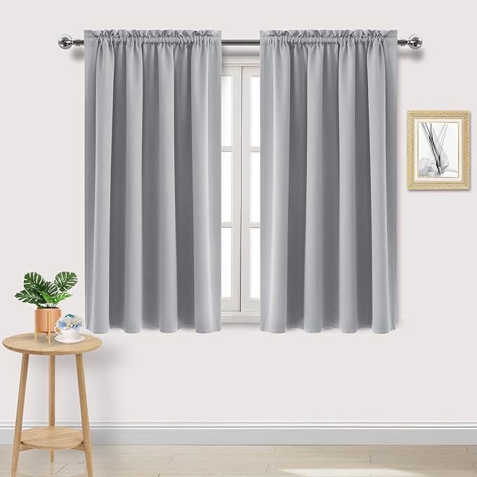 DWCN Blackout Curtains Room Darkening Thermal Insulated Bedroom Curtains Window Curtain Panels, 52 x 45 inches Long, Set of 2 Silver Grey Rod Pocket Drapes