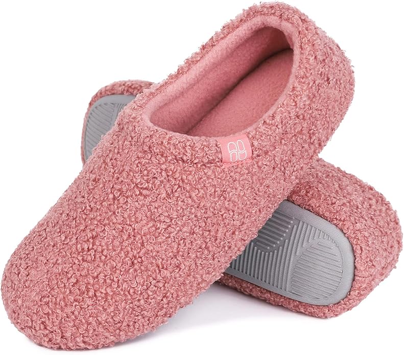 HomeTop Women's Fuzzy Curly Fur Memory Foam Loafer Slippers with Polar Fleece Lining