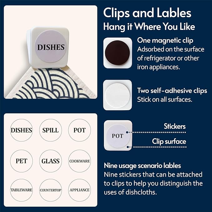 Swedish Dishcloths for Kitchen, 8 Pack Japanese Pattern Reusable Paper Towels with Clips, Non-Scratch Swedish Dish Towels, Super Absorbent Cellulose Dish Cloths, No Odor