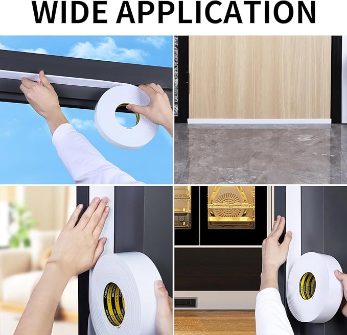 Single-Sided EVA Foam Tape Single-Sided Sealing Strip Foam Pad Sponge Tape,Self-Adhesive Insulation Sealing Tape (White) 1.2inX16.4FT