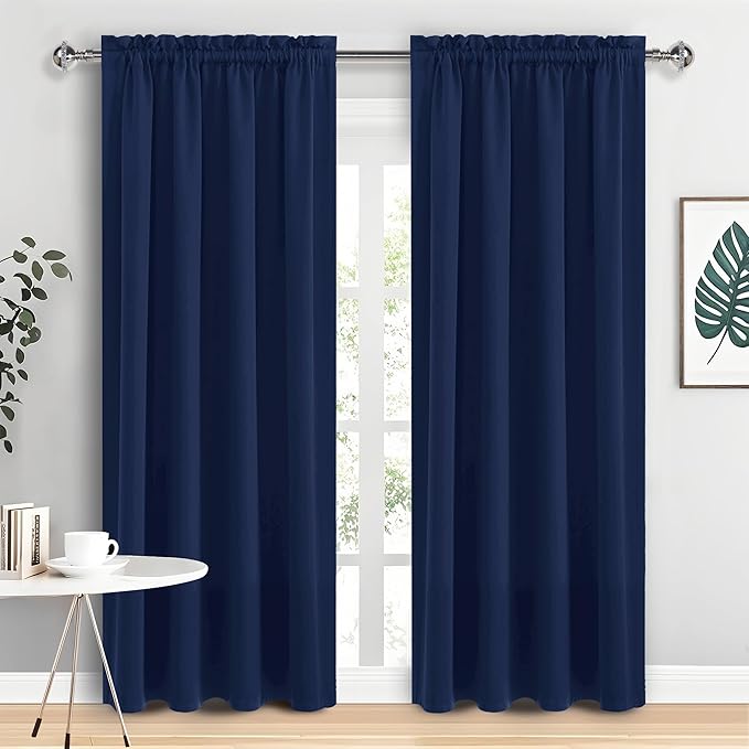 DWCN Navy Blue Blackout Curtains for Living Room 84 Inch Length 2 Panels Set, Window Drapes Thermal Insulated Room Darkening Rod Pocket Curtains for Kids Boys Room (W42 x L84 Inch, Navy Blue)