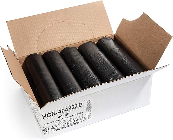 Aluf Plastics High Density Trash Bags, 45 Gallon, 150 Count, 22 Micron (eq), 40" x 48", Black, for Bathroom, Office, Industrial, Commercial, Janitorial, Municipal, Recycling
