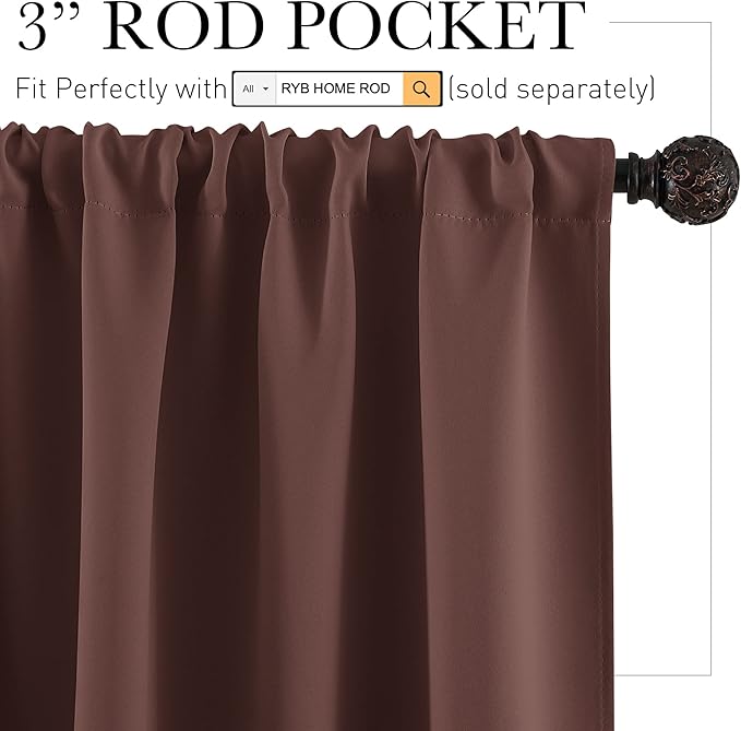 RYB HOME Blackout Curtains for RV Camper Windows, Privacy Thermal Insulating Mini Curtains & Drapes for Bedroom Bathroom Basement Kitchen Door Window Cover, W 42 x L 36 inch, Chocolate Brown, 2 Pcs