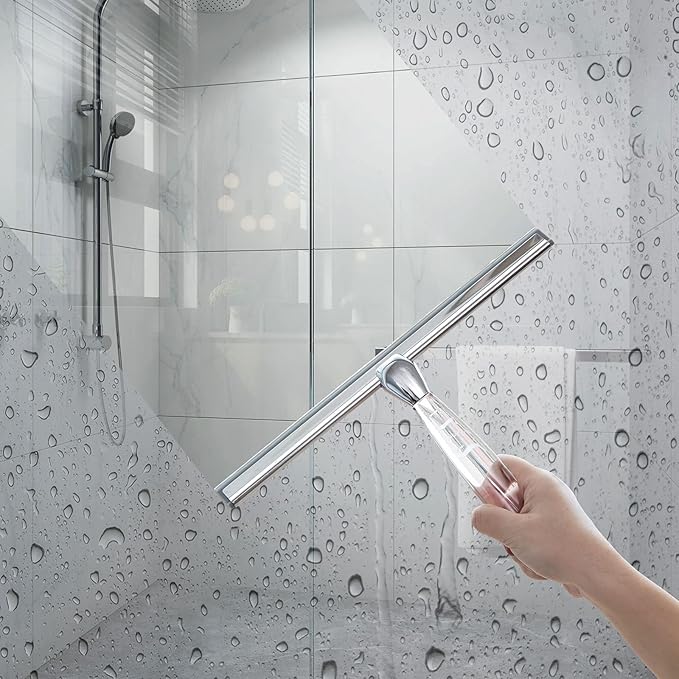 Ettori Shower Squeegee for Glass Door, Squeegee for Shower Glass Door, Bathroom, Window and Car Glass, 12 Inches with Clear Acrylic Handle