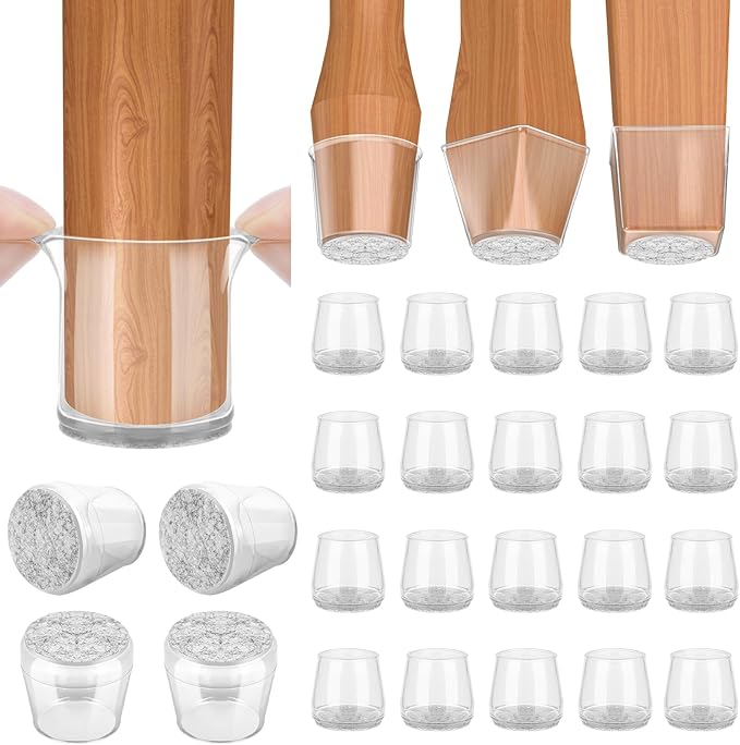 BALEINE 24 Pack Silicone Chair Leg Floor Protectors, Stool Leg Protectors Cap, Non-Slip Chair Leg Caps for Hardwood Floors (Clear & Large, 24 Pack)
